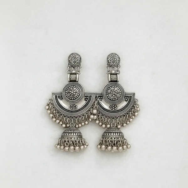 Silver Oxidised Embellished Jhumka Earrings for Women and Girls