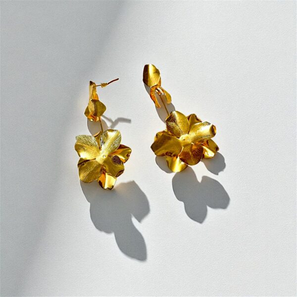 Elegant Gold Flower Drop Earrings for Women - Image 4