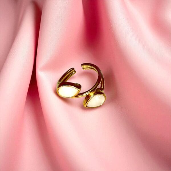 Gold-Plated Open Ring with White Stones