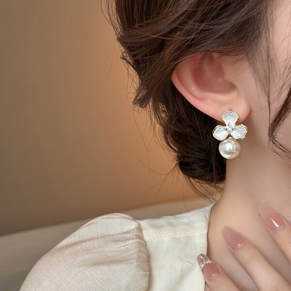 Flower Pearl Drop Earrings - Image 2