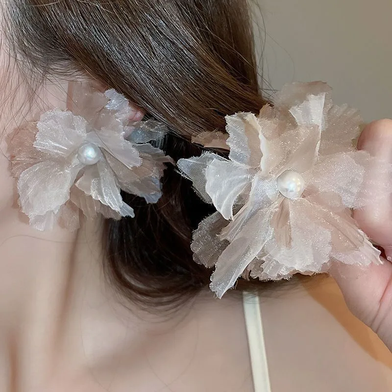 flower coffee earrings 1 Flower Coffee Earrings with pearl center and soft sheer petals