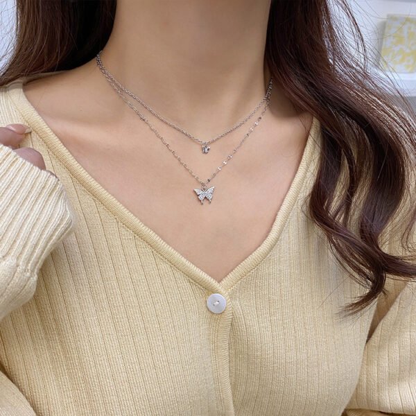Gold plated butterfly double layered necklace with rhinestones – stainless steel tarnish free jewellery for women India”