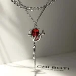 Red Rose Silver Necklace