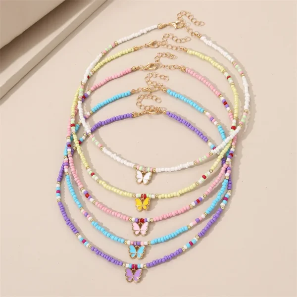 Sweet Butterfly Beaded Pendant Necklace