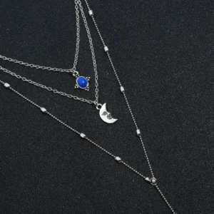 cart 10 Blue stone necklace triple layered moon pendant with alloy silver plated chain India