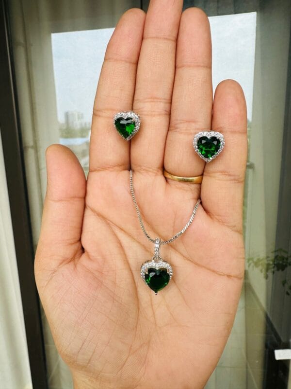 Heart Shape Stone Pendent Set With Earrings For Women and Girls - Image 2