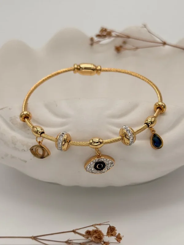 Gold Evil Eye Magnetic Bangle Bracelet - Image 2