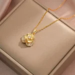Luxury Golden rose Leaf Rotating Pendant Necklace