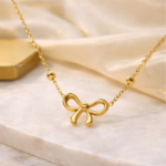 Minimal Gold Bow Necklace for Women