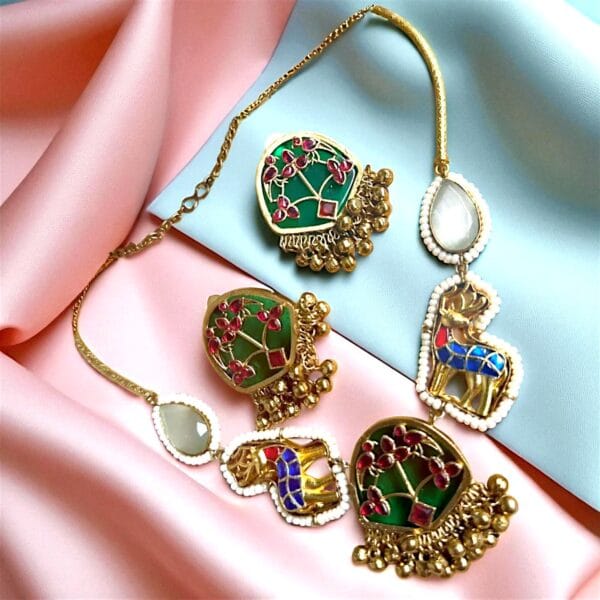 Jewellery Set with Beads And Deer Design and Earrings  with Jingles For Women and Girls