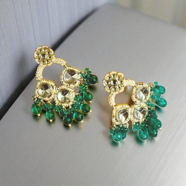 Kundan & Pearls Studded Classic Mirror Drop Earrings Girl & Women